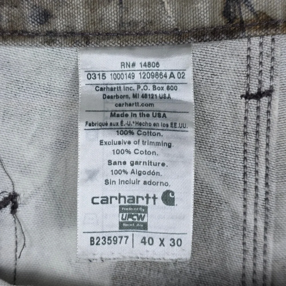 Carhartt x Realtree USA VINTAGE Canvas Camo Work 40x30 Cotton Made B235977